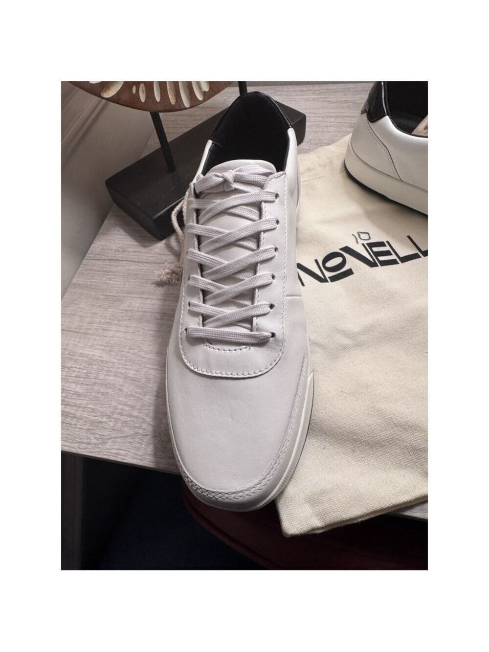 Novella Low Top Luxury Sneakers in Dust Bag New White/ Black 10 - Picture 5 of 14